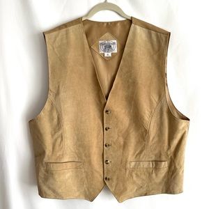 Vintage Tan Suede Leather Button Up Vest Size XL